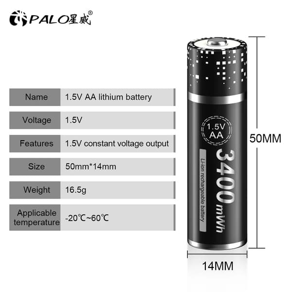 PALO Genopladelige Batterier, 3400 mWh Kapacitet, 1.5V Spænding,8AA 1 Oplader