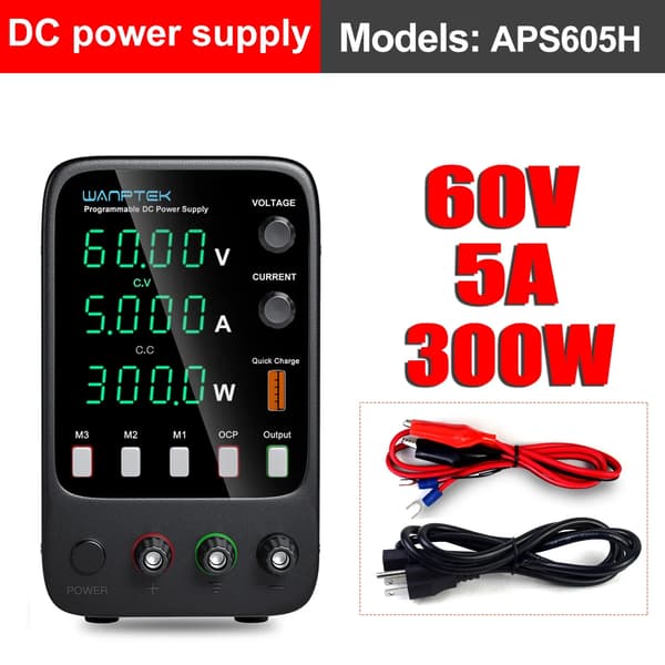 Programmerbar DC-strømforsyning, 300W udgangseffekt, firecifret display,APS605H 60V 5A