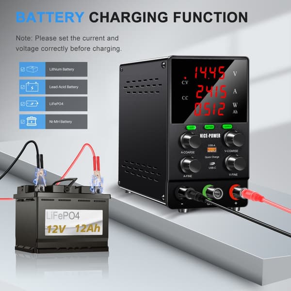 DC Lab Bænkstrømforsyning, 30V 10A Udgange, Hurtigopladningskapacitet,120V 3A OCP