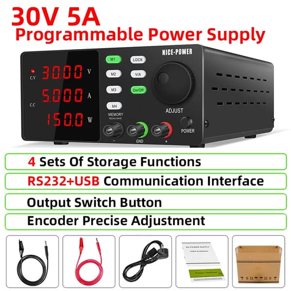 Programmerbar DC-strömförsörjning, justerbar 30V, 5A/10A utgång,30V 5A-RS232-port, 220V