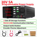 Miniatyrbild 2 av 2: Programmerbar DC-strömförsörjning, justerbar 30V, 5A/10A utgång,30V 5A-RS232-port, 220V