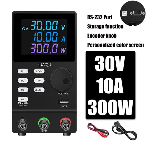 Ohjelmoitava laboratoriovirtalähde, jännitteen säätö 30V/300V, USB-ulostulo 5V/2A,RS232-30V10A 300W, 220V