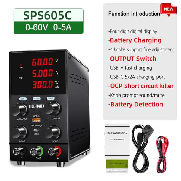 NICE-POWER Justerbar Laboratorie DC Strømforsyning, 120V3A OCP, 60V5A OCP,60v5a OCP, 220V EU -stik