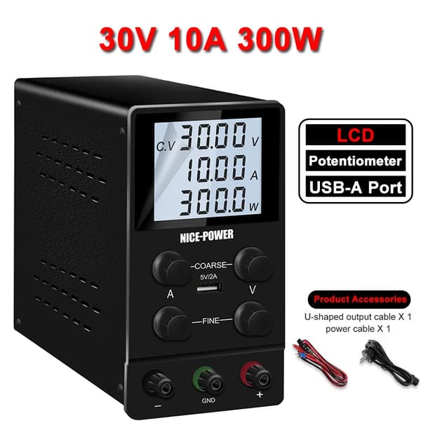 DC Switching Strømforsyning, 30V Udgange, 10A Strøm,SPS3010D Sort, AC 220V