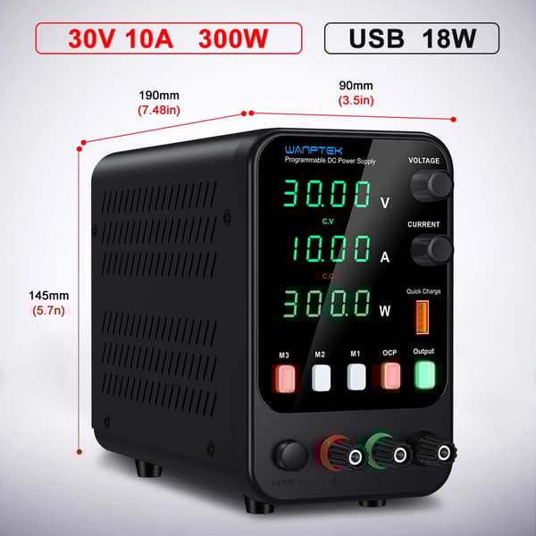 Wanptek DC-strömförsörjning, justerbar spänning 30V - 62V, hög strömutgång 5A - 10A,APS3010H 30V 10A