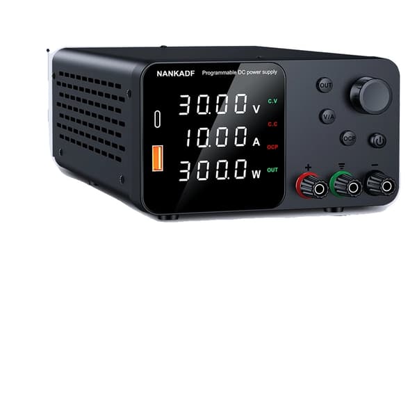 NANKADF DC Strømforsyning, Højpræcisions 4-cifret LED-display, USB Hurtigopladning,TPS3010-N Sort