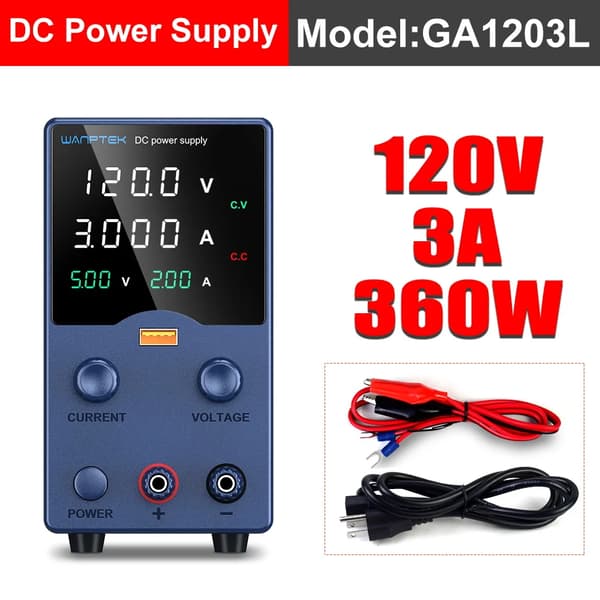 DC-virransyöttö, säädettävä jännite jopa 120V, maksimivirta 10A,Sininen 120V3A GA1203L