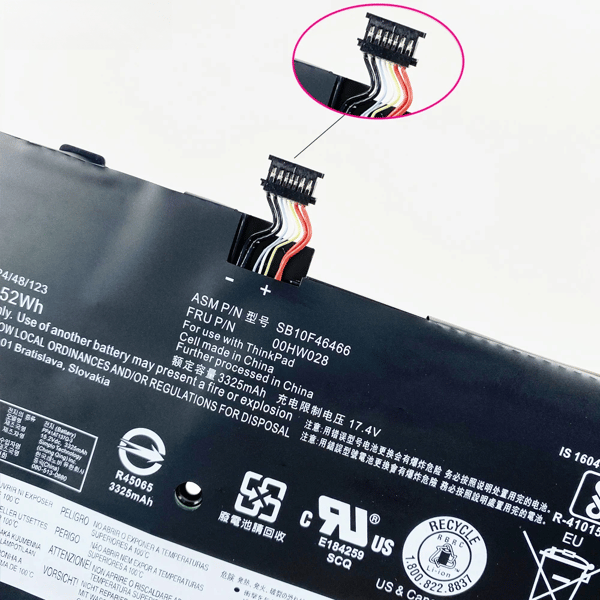 Laptopbatteri til Lenovo ThinkPad X1 Carbon, 6-cellers batteri, 15,2V strøm, Li-Ion type