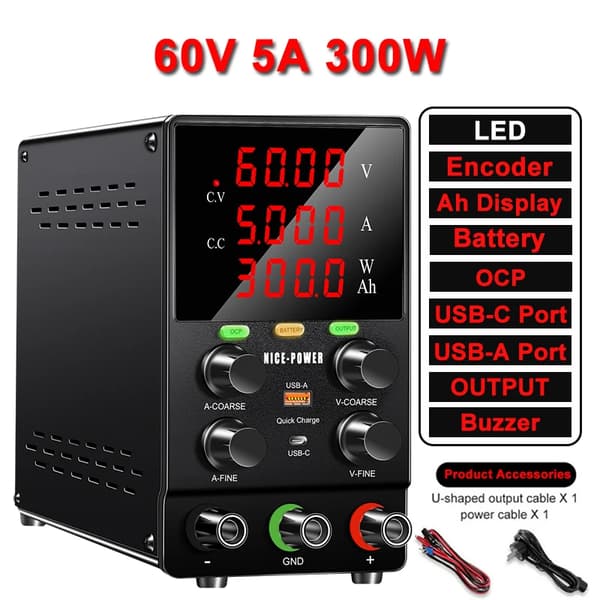 Akkujen latauksen tasavirta-virtalähde, useita lähtöjännitevaihtoehtoja, kestävät suojausominaisuudet,AC 220V, 60V 5A OCP Akku