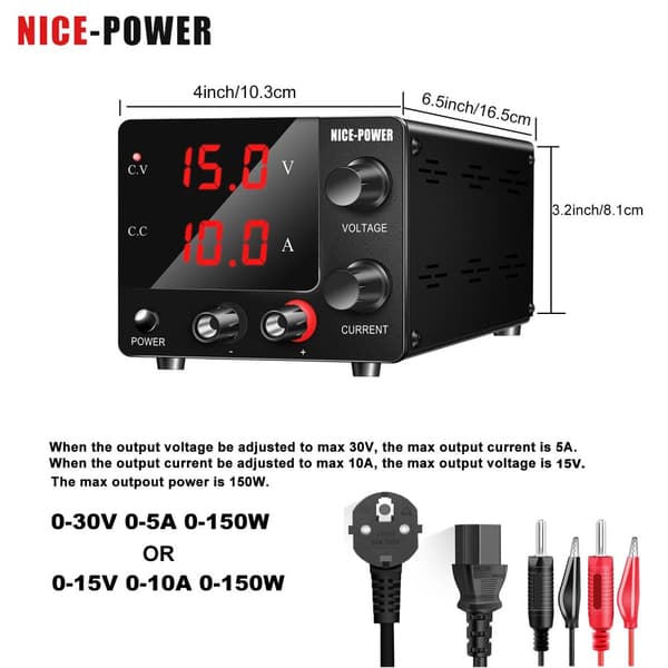 NICE-POWER Lab DC-strömförsörjning, 0-30V utspänning, 0-10A utström,SPS-E3010