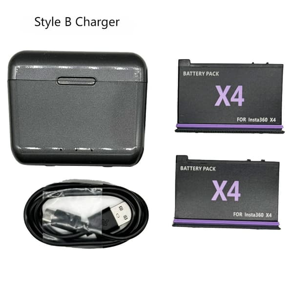 Batteri til Insta360 X4, 2500mAh kapacitet, hurtigopladningsmulighed,2batteri 1oplader B