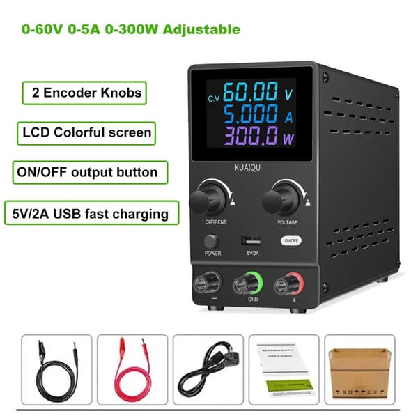 DC Lab Strømforsyning, 60V 5A Udgivelse, USB Hurtigopladning,60V 5A