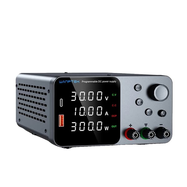 Justerbar DC-strømforsyning, 0~32V udgangsspænding, 0~10A strøm,220V, Sort TPS3010