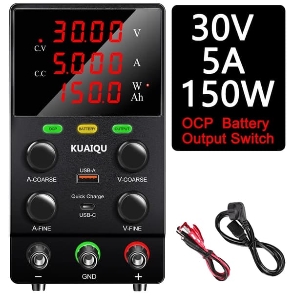 Justerbar DC Strømforsyning, 30V 10A OCP, 30V 5A OVP,220V, 30V 5A OCP Batteri