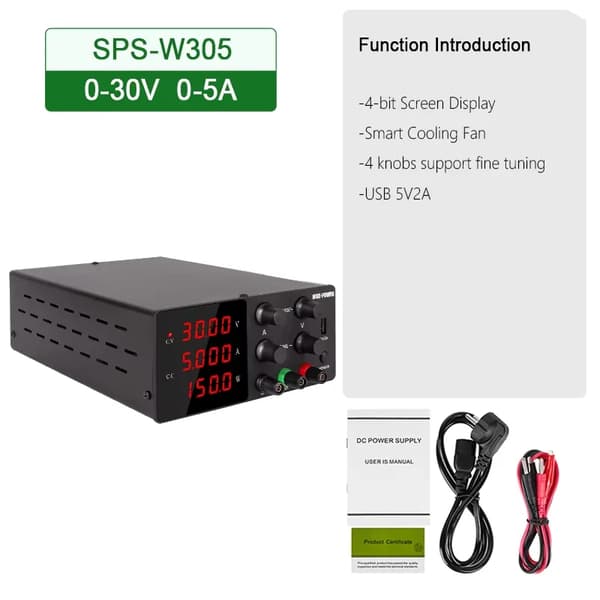 DC-virransyöttö, 30V lähtö, 10A virta,(30V5A)mustat-a