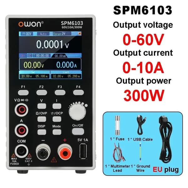 Ohjelmoitava laboratoriovirtalähde, 0-60V lähtö, 0-10A virta,EU SPM6103
