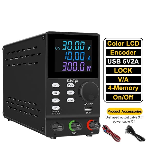 Justerbar DC-strømforsyning, 30V udgang, 10A strøm,AC 220V, SPPS3010D Sort