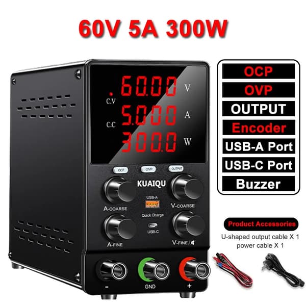 Säädettävä DC-laboratoriovirtalähde, 30V 10A lähtö, 4-numeroinen LCD-näyttö,AC 220V, 60V 5A OCP OVP