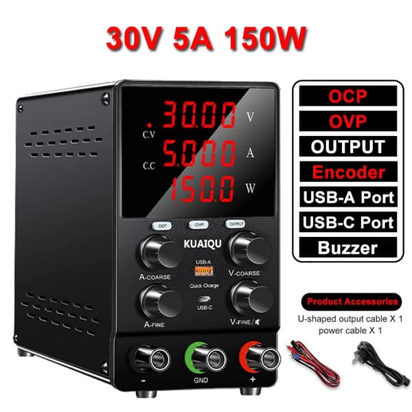 Justerbar DC Laboratoriekraftforsyning, 30V 10A Udgivelse, 4-cifret LCD Skærm,AC 220V, 30V 5A OCP OVP