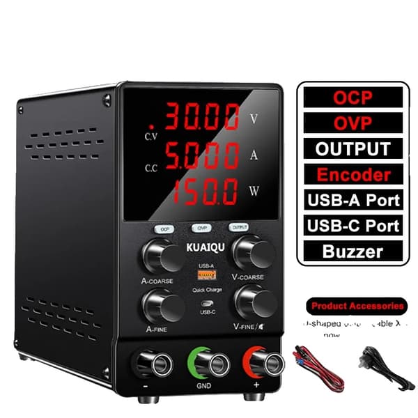 Justerbar DC Laboratoriekraftforsyning, 30V 10A Udgivelse, 4-cifret LCD Skærm,AC 220V, 30V 5A OCP OVP