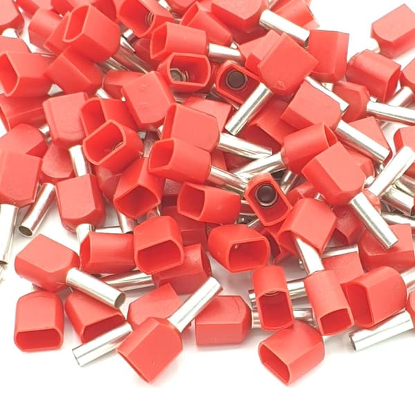 100 stk. 1 mm rød dobbelt bootlace crimp ferrules isoleret ledningsterminal