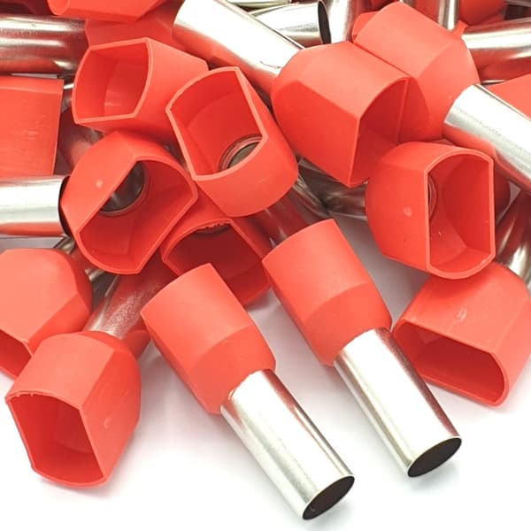 100 stk. 10 mm rød dobbelt bootlace crimp ferrules isoleret ledningsterminal