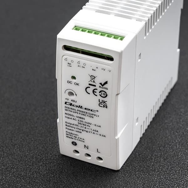 Qoltec 50885 Stabil DIN-skinne strømforsyning med UPS-funktion | 40W