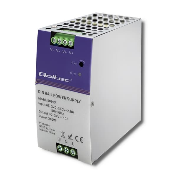 Qoltec 50997 DIN-skinne strømforsyning | 240W | 24V | 10A