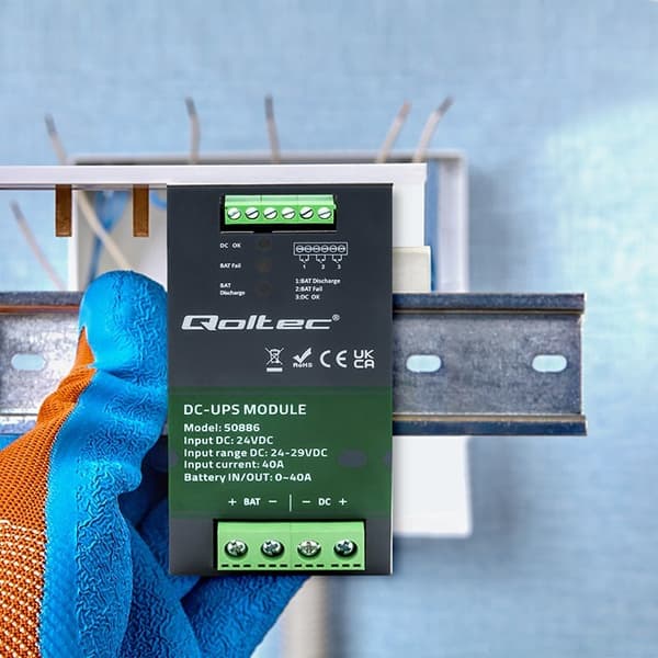 Qoltec 50886 Modul UPS DC til DIN-skinne | 40A | 24V