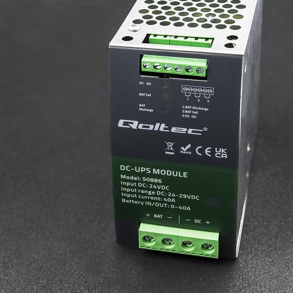 Qoltec 50886 Modul UPS DC til DIN-skinne | 40A | 24V