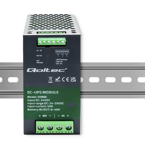 Qoltec 50886 Modul UPS DC til DIN-skinne | 40A | 24V