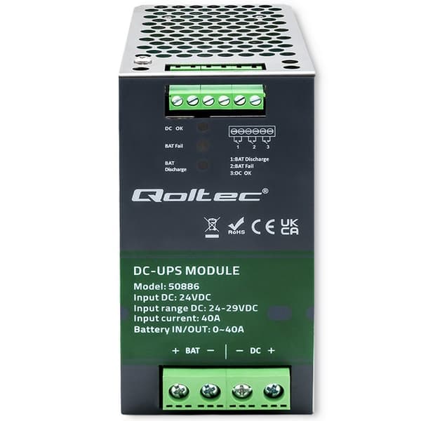 Qoltec 50886 Modul UPS DC til DIN-skinne | 40A | 24V