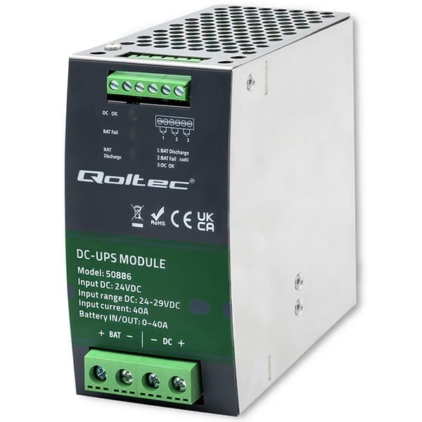 Qoltec 50886 Modul UPS DC til DIN-skinne | 40A | 24V