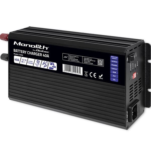 Qoltec 51956 Älykäs Monolith-laturi LiFePO4 AGM GEELI-SLA-akuille | 40A | 12V