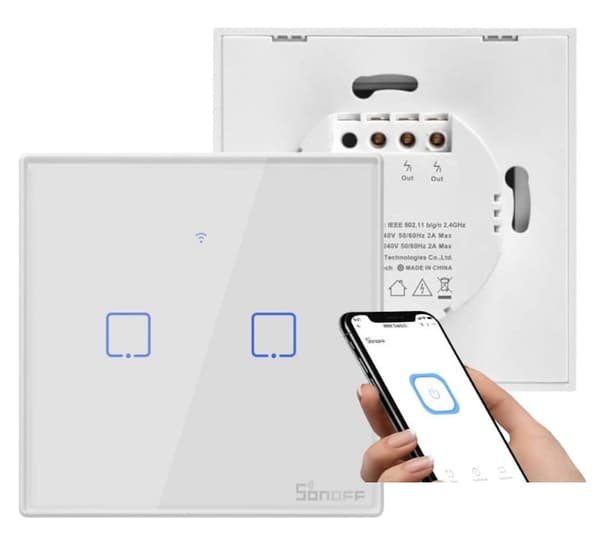 Sonoff Dual Touch WiFi-lysafbryder + fjernbetjening T1EU2C-TX