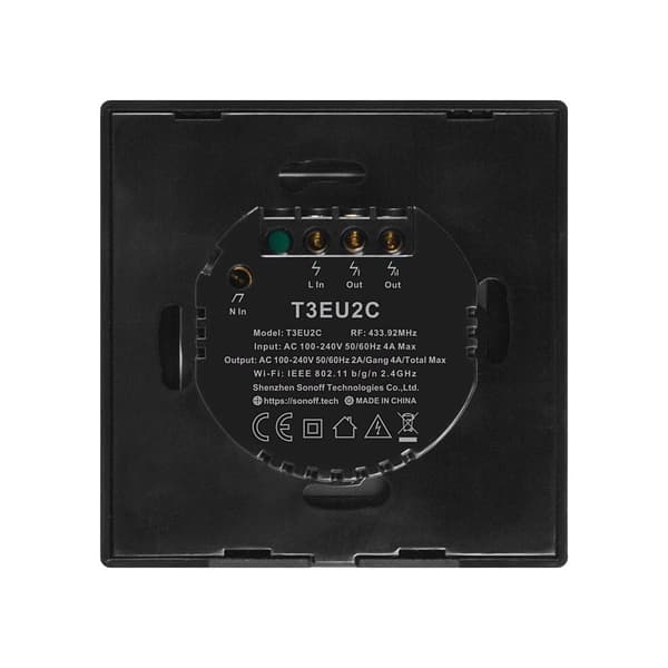 Sonoff Sort Dual Touch WiFi Lysafbryder + Fjernbetjening T3EU2C-TX