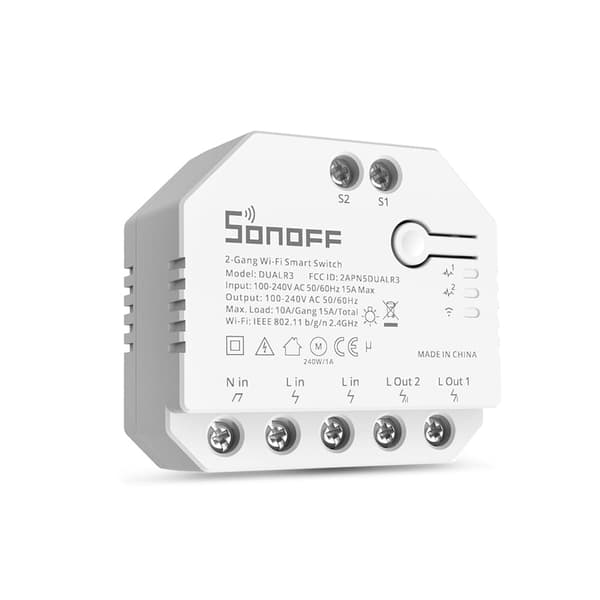 Sonoff Dual R3 dobbeltrelæ med effektmåling\rullegardincontroller