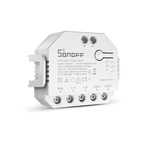 Sonoff Dual R3 dobbeltrelæ med effektmåling\rullegardincontroller