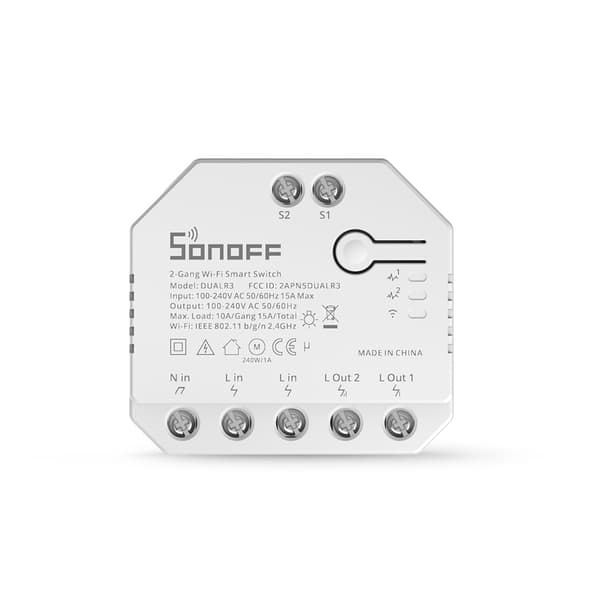 Sonoff Dual R3 dobbeltrelæ med effektmåling\rullegardincontroller