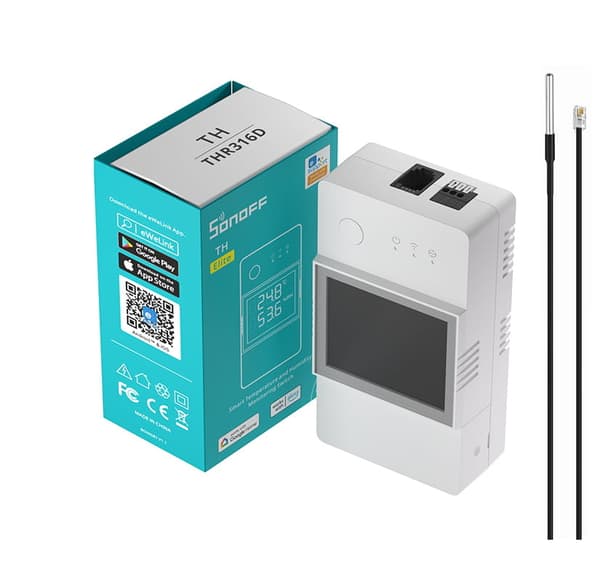 Wifi-termostaatti LCD-näytöllä ja vedenpitävällä anturilla Sonoff 16A