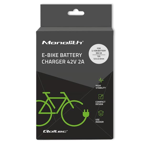 Qoltec 50761 Oplader til elcykelbatterier 36V | 42V | 2A | 5,5*2,5