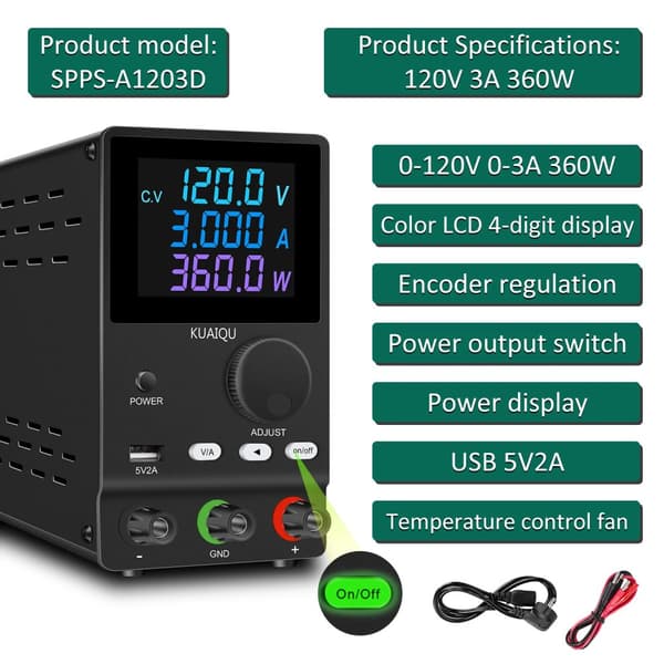 Laboratorie strømforsyning, justerbar spænding, LCD farvedisplay,120V 3A Enkelt knap, 220v