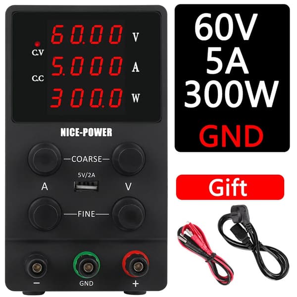 DC-strömförsörjning, 30V 10A 300W, USB-port,60V 5A 300W Svart-a, 220V