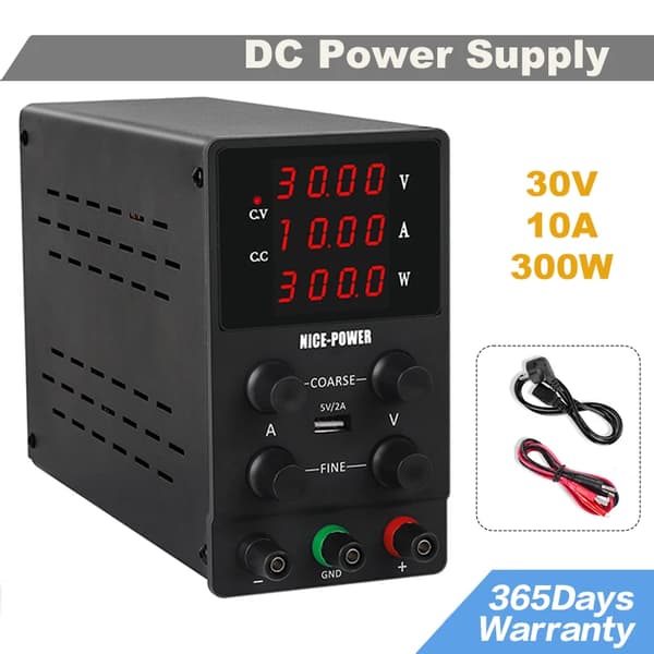 Laboratoriovirtalähde, säädettävä 30V 10A lähtö, säädettävä säädelty rakenne,220V, SPS3010 Musta LED
