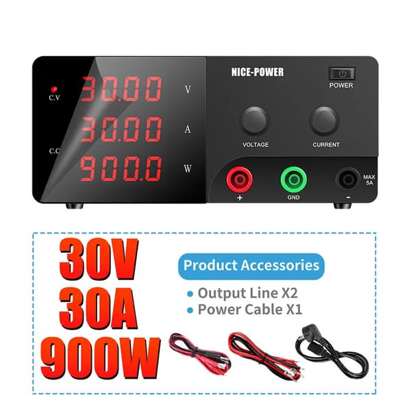 Justerbar DC-strömförsörjning, 30V utgång, 30A ström,AC 220V, 900W-30V30A Svart
