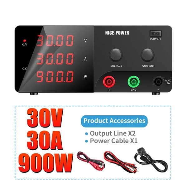Justerbar DC-strömförsörjning, 30V utgång, 30A ström,AC 220V, 900W-30V30A Svart