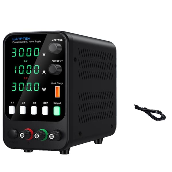 Wanptek DC-virransyöttö, säädettävä 30V - 62V lähtö, USB-nopealataus,APS3010H Musta