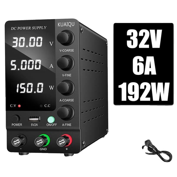 Säädettävä tasavirta-virtalähde, lähtöjännite 32V, lähtövirta 6A,AC 220V, Musta 32V6A