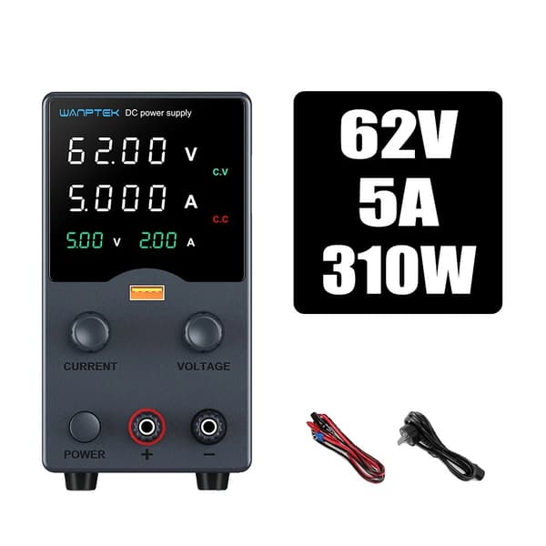 Wanptek DC-virransyöttö, säädettävä jännite jopa 120V, säädettävä virta jopa 10A,W-GA605H Musta