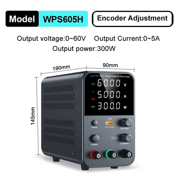 Justerbar DC Strømforsyning, 0~30V Udgivelse, 0~5A Strøm,WPS605H 60V 5A